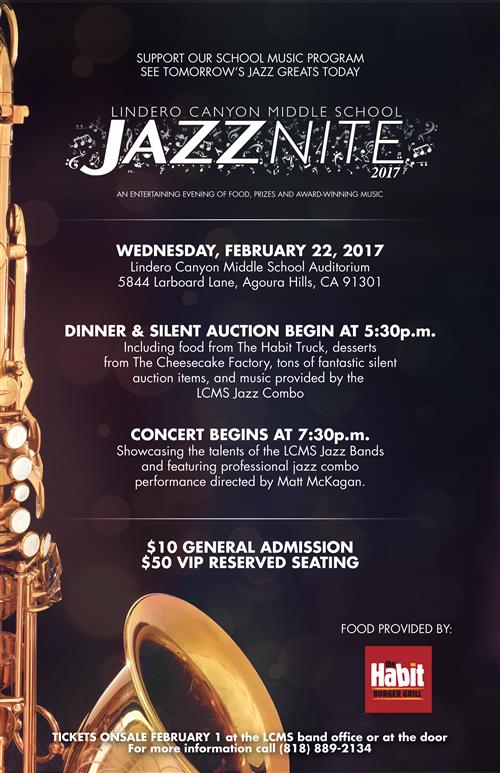 Lindero Canyon Middle School JazzNite Fundraiser Poster